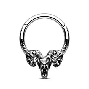 Oufer 16G Goat Skull Head Hinged Septum Ring Horror Movie Piercing Nose Ring