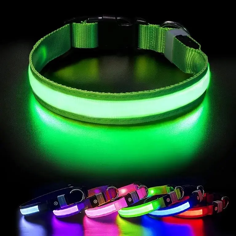 LED Dog  with 7 Colors and 3 Modes - Sizes XS to XL personalized reflective girl boy length adjustable pet safety leash Santa Print Soft Bold Aggressive Leather Rhinestone Bowknot  gps Black Stainless Prong Training  Christmas Bow Tie Tree service Collar