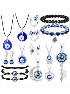 Unisex 17 Pcs Blue Evil Eye Jewelry Pack, Trendy Jewelry Set, for Women Men Evil Eye Necklaces Trendy Protection Bracelets Traditional Turkish Cultural Elements Distinctive Blue Evil Eye Details Exquisite Workmanship