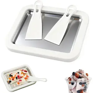 Fried Ice Cream Maker, Household DIY Rolled Ice Cream Machine with Instant Freeze Tray & 2 Scrapers, Makes Yogurt & Sorbet, Fun DIY Family Activity Instant Ice Cream Maker (White & Pink Available)