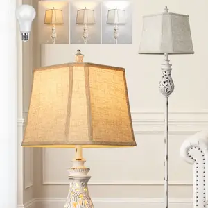 64'' Vintage Floor Lamp with Nightlight, Rustic Farmhouse Tall Standing Lamp with Rotary Switch and Beige Linen Shade for Living Room, Corner, Bedroom, House Decor, White (Bulb Included)
