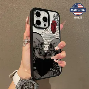 Skull lover Pattern Premium Magnetic Phone Cases for iPhone 16 15 14 Pro Max 13 12 11 Plus Smartphone Shockproof Protection Acrylic Cover Cellphone Protective magsafe magnetic case Aesthetic Resistance Casing Protector