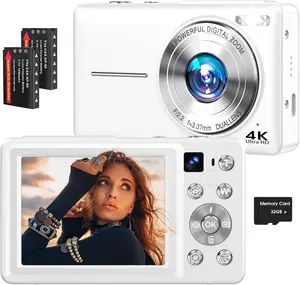 4K Digital Camera, 64MP Autofocus Vlogging Camera with Dual Lens, 16X Digital Zoom YouTube Compact Travel Point Shoot Camera for Teens Beginner, Anti-Shake,2 , 32GB Card (White)