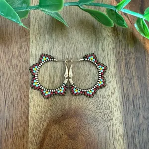Handmade Beaded Hoop Earrings - Small, Multicolor Design, Ideal for Women