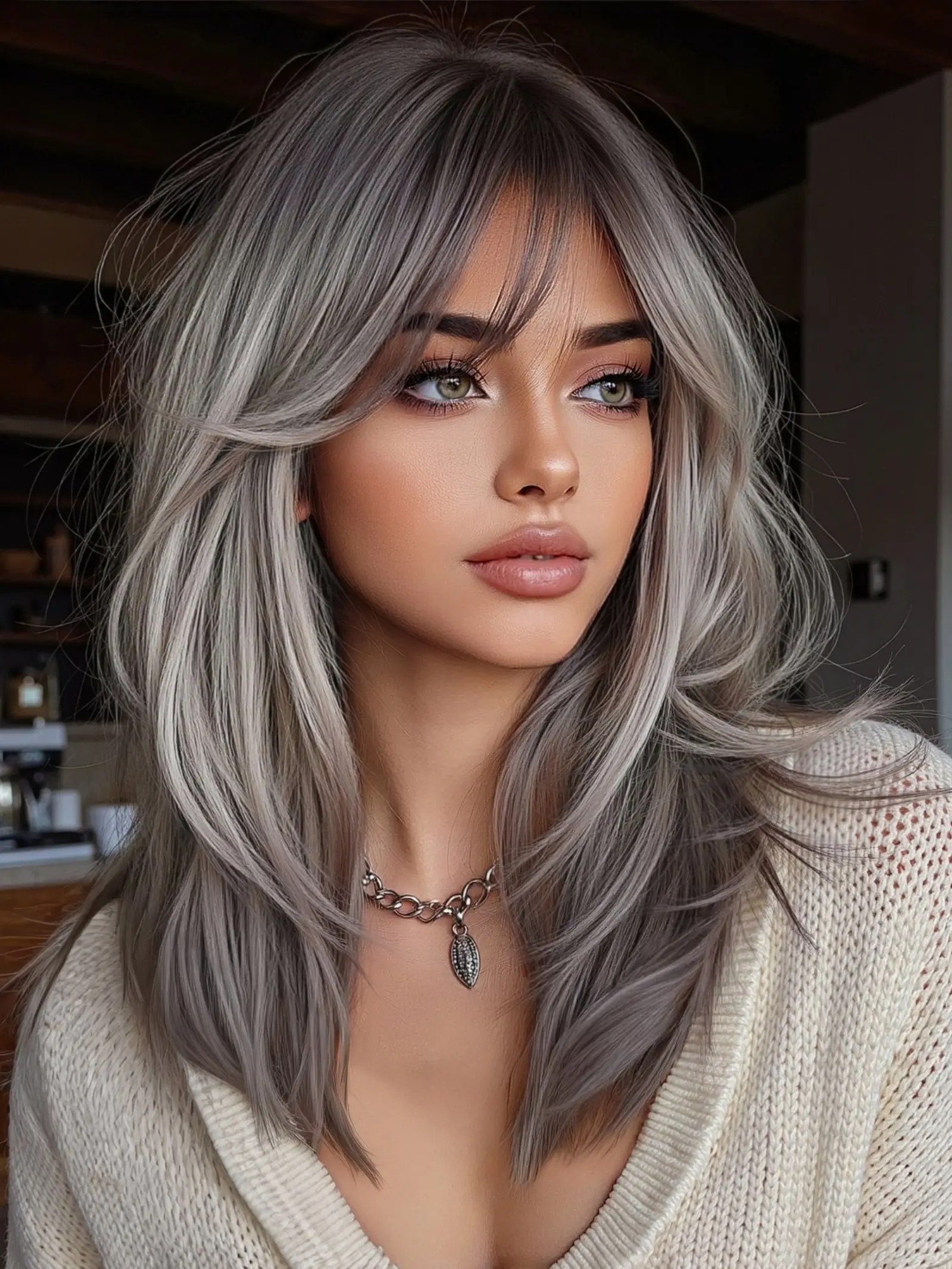Wig, 16 Inch Shoulder Length Straight Hair, Bangs Women's Wig, High Temperature Resistant Fashion Casual Wig, Synthetic Material Wigs, Heat Resistant Wigs, With Bangs