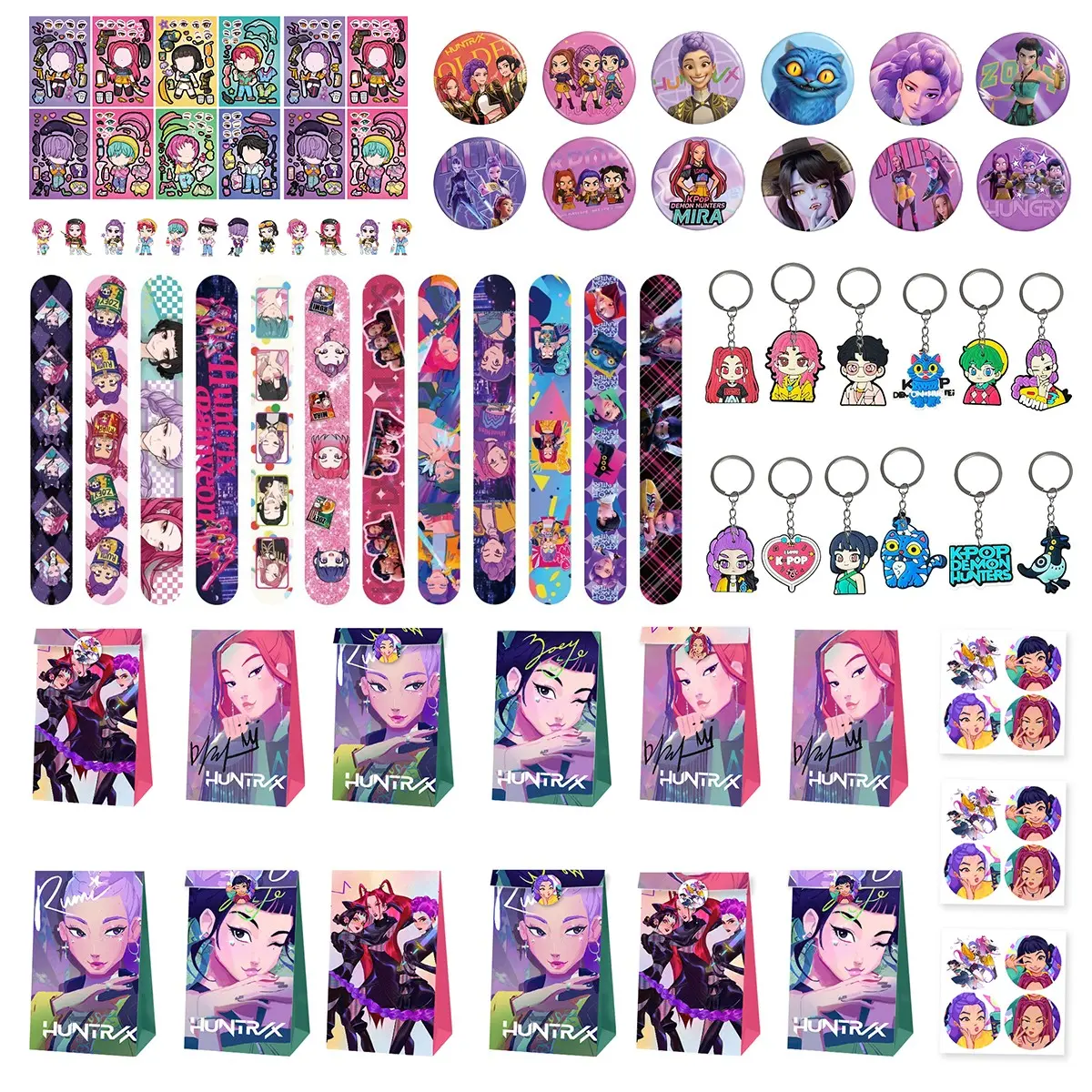 Korean cartoon girl group birthday party gift set five-piece set: 12 bracelets, 12 keychains, 12 gift bags, 12 badges, 12 assembly stickers, letting everyone immerse themselves in the party Birthday Party Kit