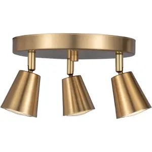 3 Light Track Lighting Kit, Matt Brass Finish Canopy with Moden Flush Mount Ceiling Spotlight for Kitchen Dining Living Room Home Improvement