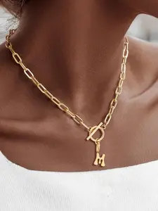 Initials Pendant Necklace for Women, Stainless Steel Jewelry for Party, Daily Clothing Decor, Trendy All-match & Exquisite Jewelry for Birthday Gift, Alphabet Necklace, Personalized Initials, Fashionable Accessory