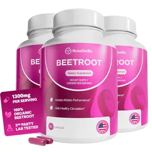 3 PCS Rosabella Organic Beetroot Capsules (1300mg) for Blood Flow & Heart Health