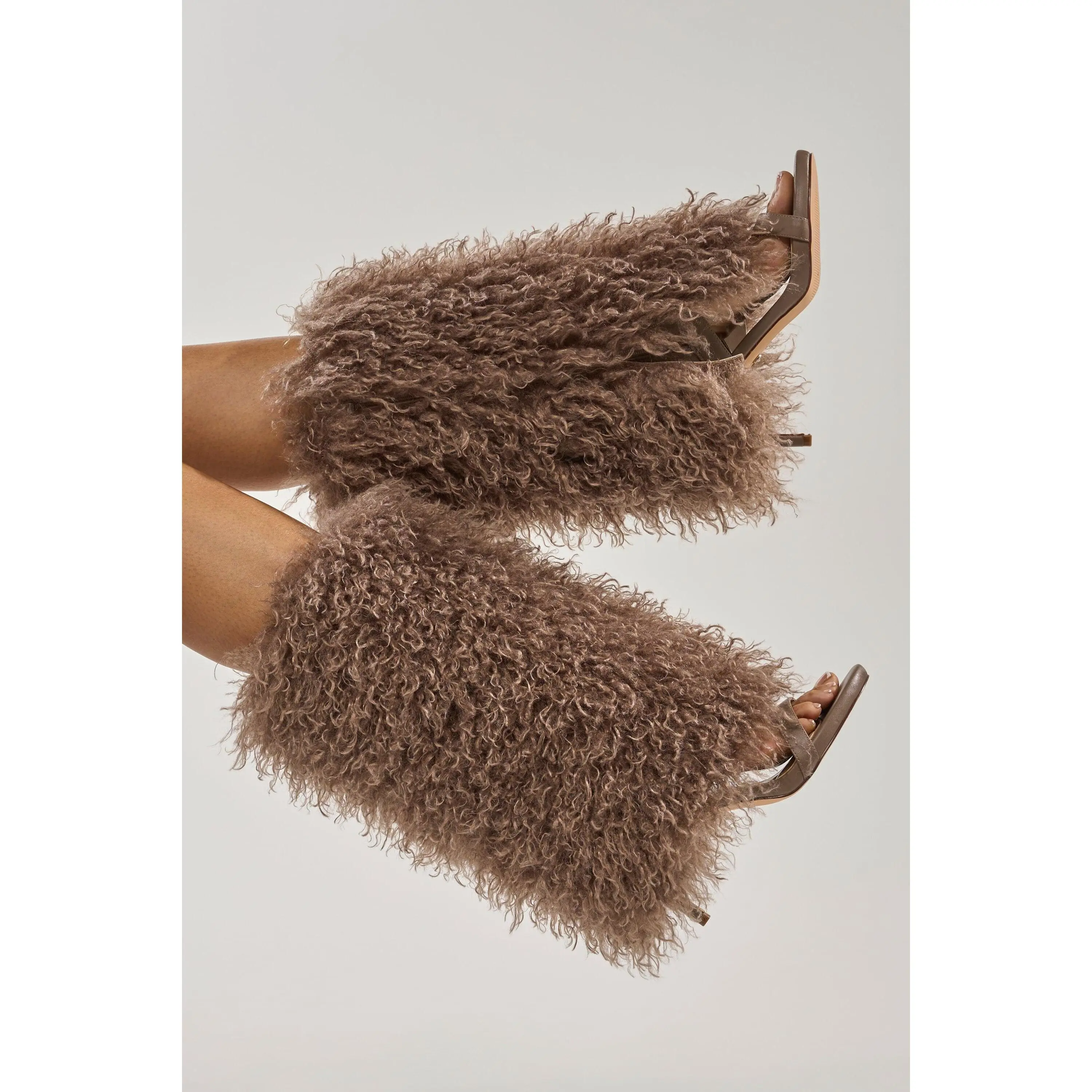 AZALEA WANG CLOUD NINE TAUPE FUR OPEN TOE BOOT