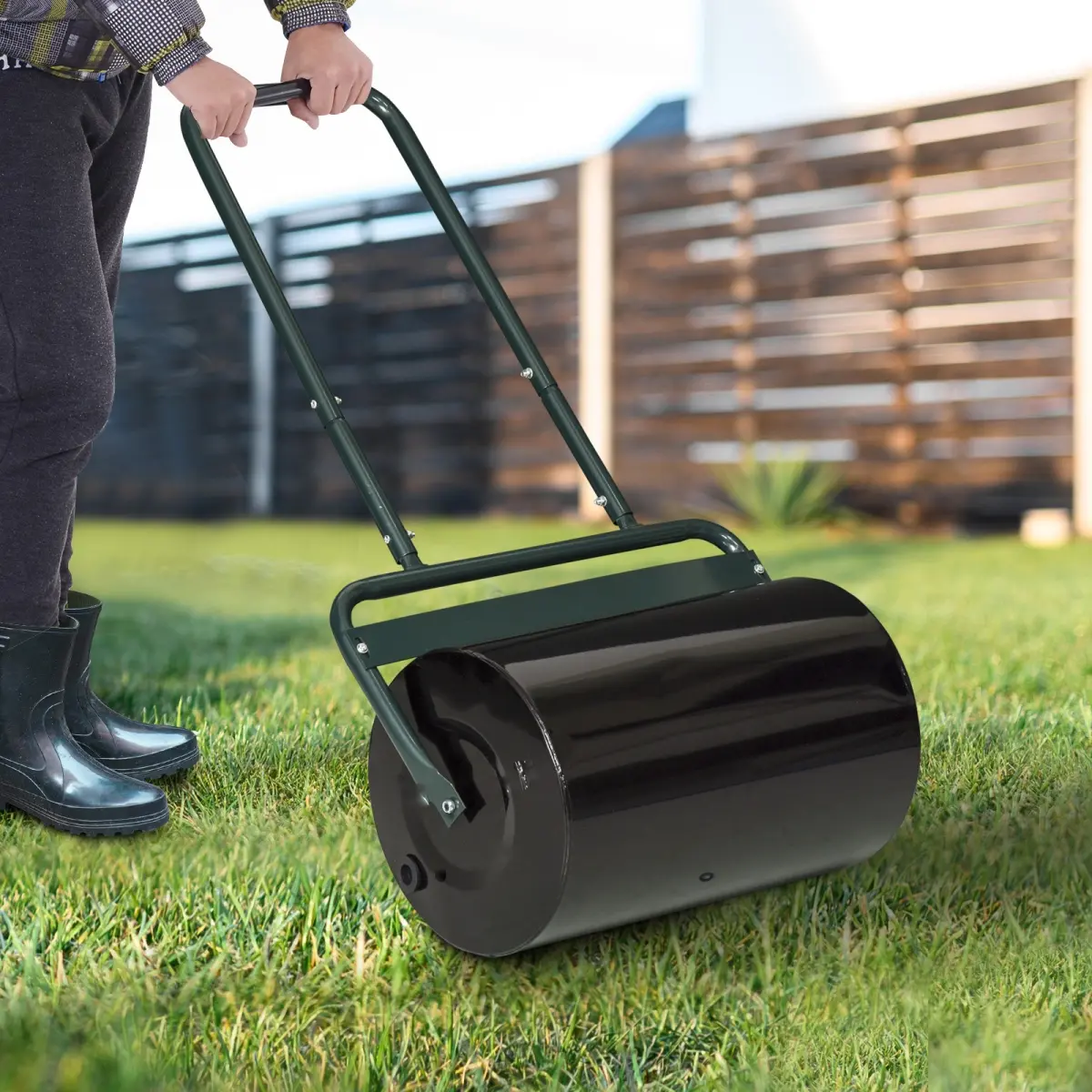 212 Main 845-343GN Outsunny 20 in. Push & Tow Behind Lawn Roller Filled with 10 gal Water & Sand Perfect for Flattening Sod in the Garden