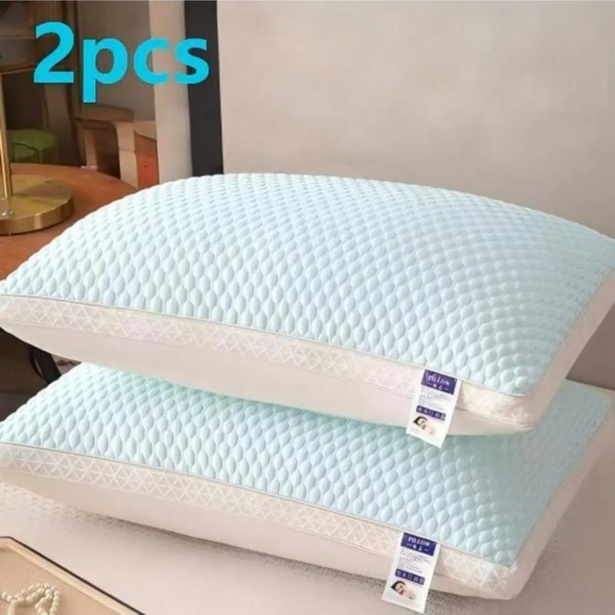 2 Pack Ergonomic Cervical Support Pillows For Bedroom Use, Soft Breathable Long-Lasting Shape Sleep Pillows, Comfortable For Side, Back And Belly Sleepers At Home