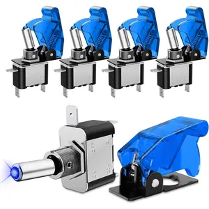 5PCS LED Toggle Switch ON Off 12V Blue Lighted Aircraft Safety Cover Heavy Duty 20A SPST 3 Pin Rocker for Automotive Cars Trucks Boats Racing Cars,2 Years Warranty