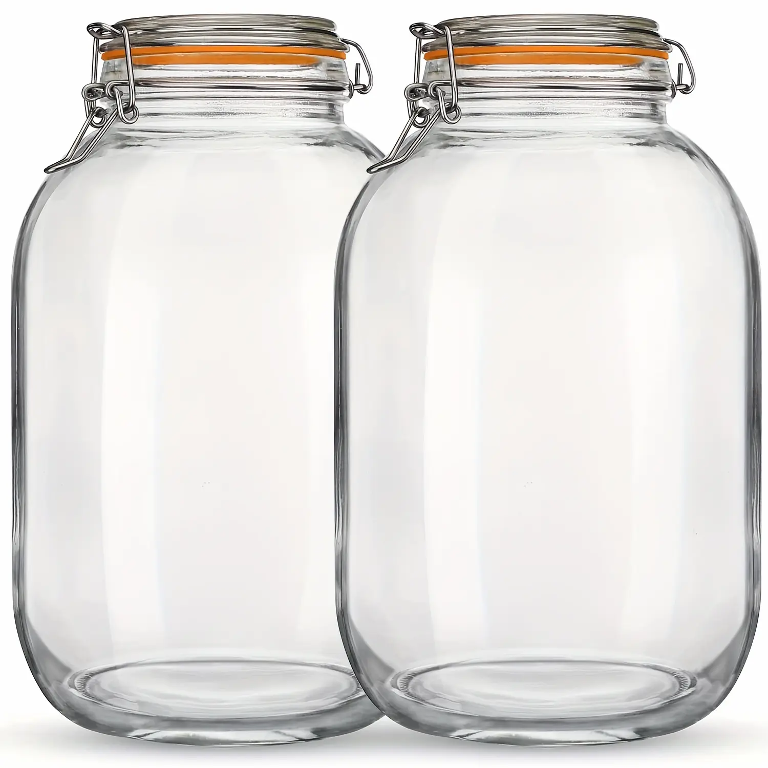 Glass Jars with Airtight Lids, 2 Pack - 1 Gallon Wide Mouth Storage Mason Jars with Hinged with 1 Replacement Silicone Gaskets for Fermenting, Canning, Preserving