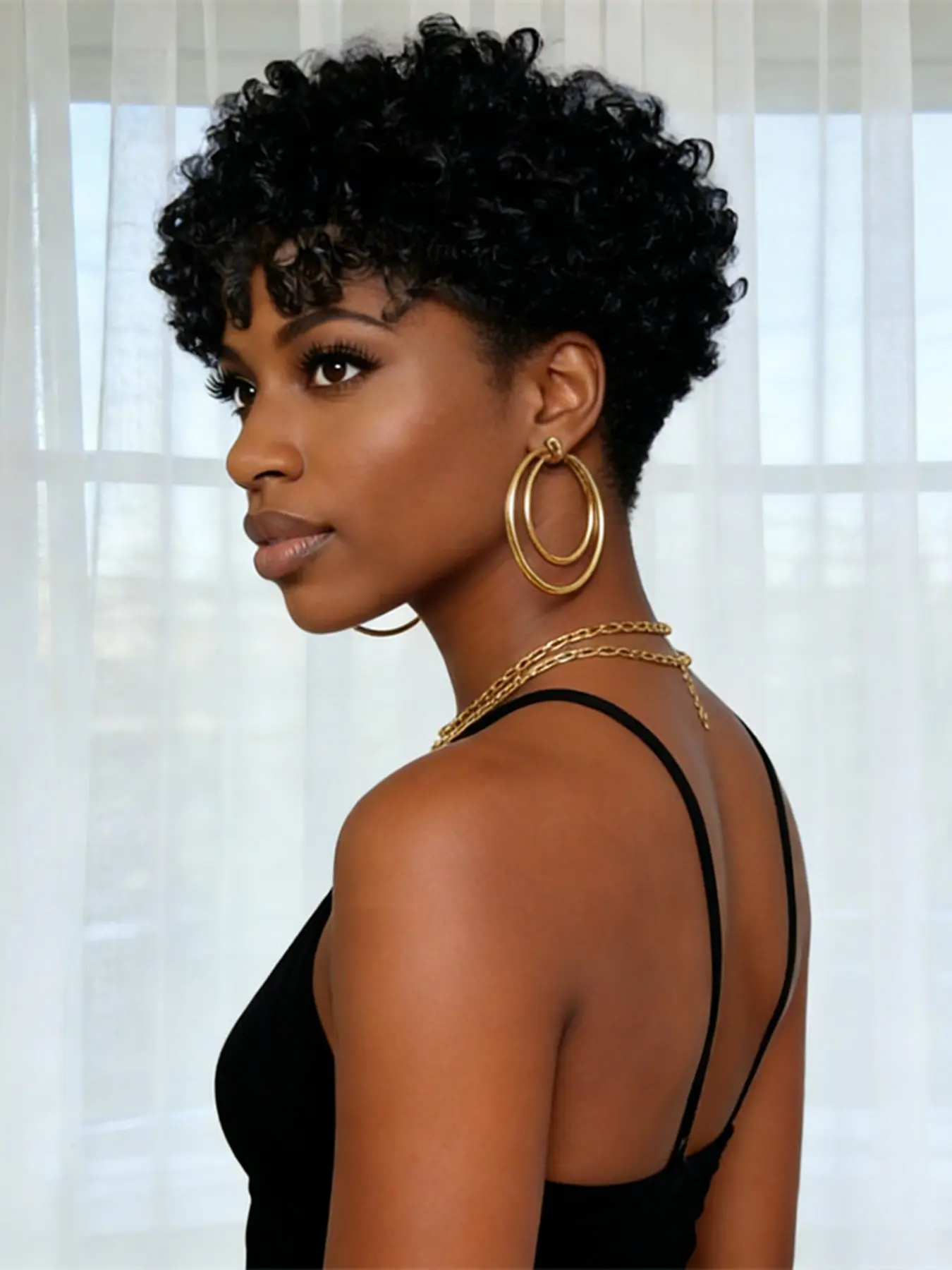 Natural Pixie Wig Short Curly Human Hair for Women Kinky Curly Wig, Machine Made Pixie Cut Wig for Daily Use and Party Cosplay Gift, Human Afro Wig Afro Kinky Wigs, Black Women Wigs, Bixie Cut Wigs