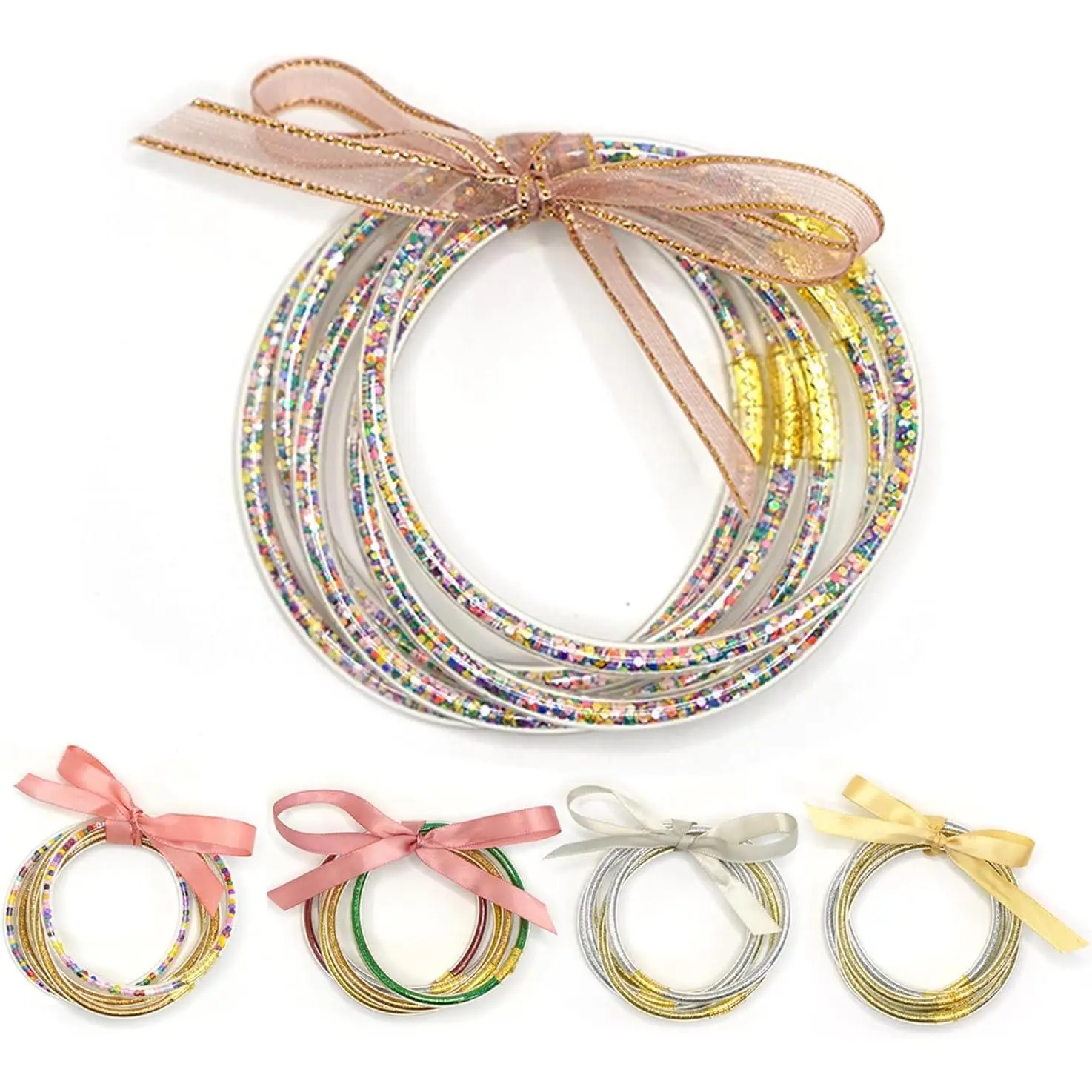 Jelly Bangles for Women – Stackable Gold & Silver Style Bangle Bracelets, Soft Rubber/Plastic Bracelets for Women, Lightweight Soundless Jelly Bracelets for Daily Wear