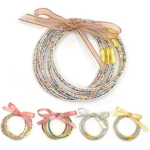 Jelly Bangles for Women – Stackable Gold & Silver Style Bangle Bracelets, Soft Rubber/Plastic Bracelets for Women, Lightweight Soundless Jelly Bracelets for Daily Wear