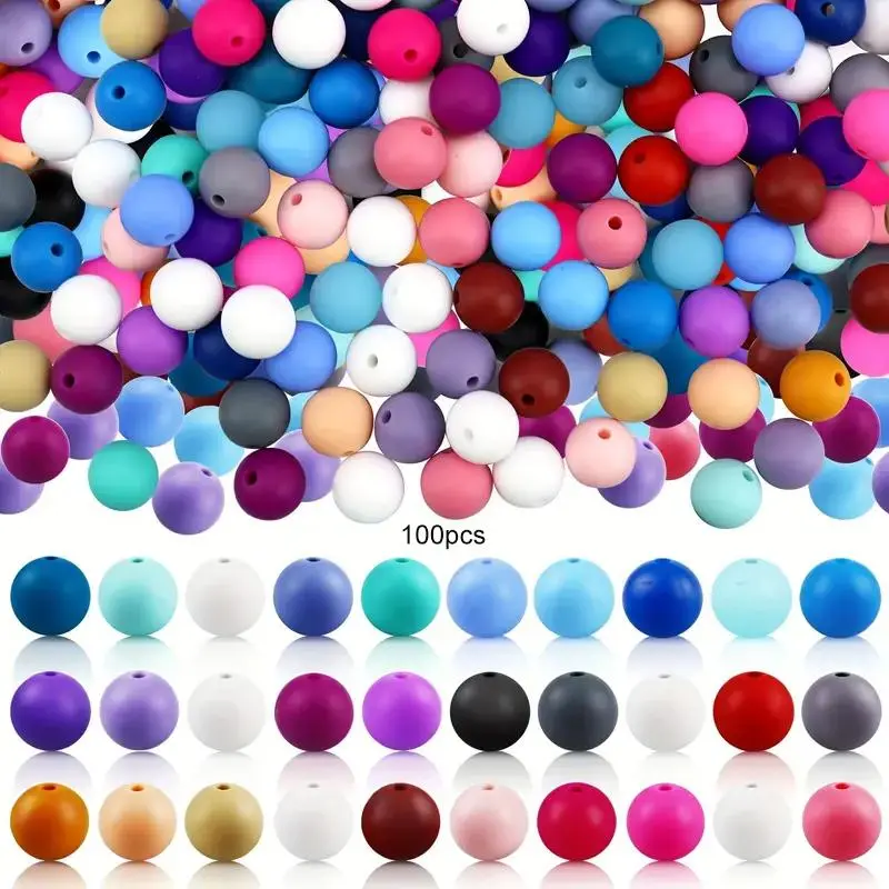 12mm Round Silicone Bead (100pcs), Mixed Color Bead, DIY Jewelry Making Beading Supplies for Necklace Bracelet Keychain Earrings Pendants Crafts, Durable Beads