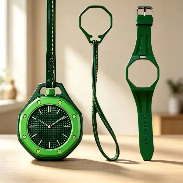 2-in-1 Octagonal Analog Watch, Interchangeable Silicone Wrist Strap & Leather Lanyard, Convertible Pocket Watch for Daily Bag Pendant & Wrist Wearing