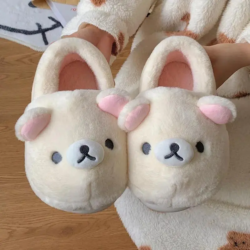 Cute Rilakkuma Unisex Cotton Slip-On Closed-Toe Footwear - Warm Insulation, Anti-Slip, Flat Sole, Casual Indoor/Outdoor Winter Home Slippers for Men, Women