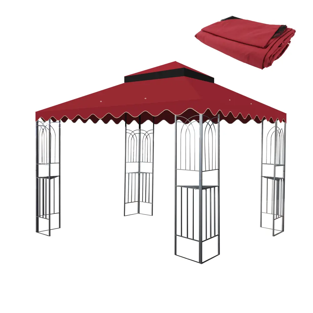 10x10 Ft Polyester Outdoor Patio Gazebo Replacement Canopy - Double Tiered Sun Protection, Sturdy, Fade Resistant Roof Shade Cover, Wavy Border, Stable Carbon Steel Reinforced, 5.5 lbs, Frame Not Included, Red (For Bug Free Shelters) Requires Assembly, Uv