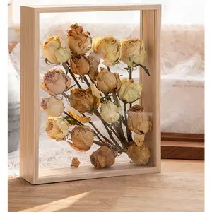 Wooden Dried Flower Photo Frame Dried Flower Display Stand Decorative Floating Photo Frame 8 * 10''primary color