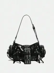 Women's Fashionable Rivet Decorated Crossbody Bag, Y2K Style Shoulder Bag for Daily Used, Vintage Motorcycle Style Shoulder Clutch, Casual Trendy Versatile High-quality Daily