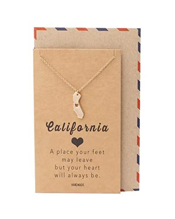 Quan Jewelry California State Necklace Handmade California Map Pendant Charm, Inspirational Necklace with Greeting Card - Rose Gold-tone