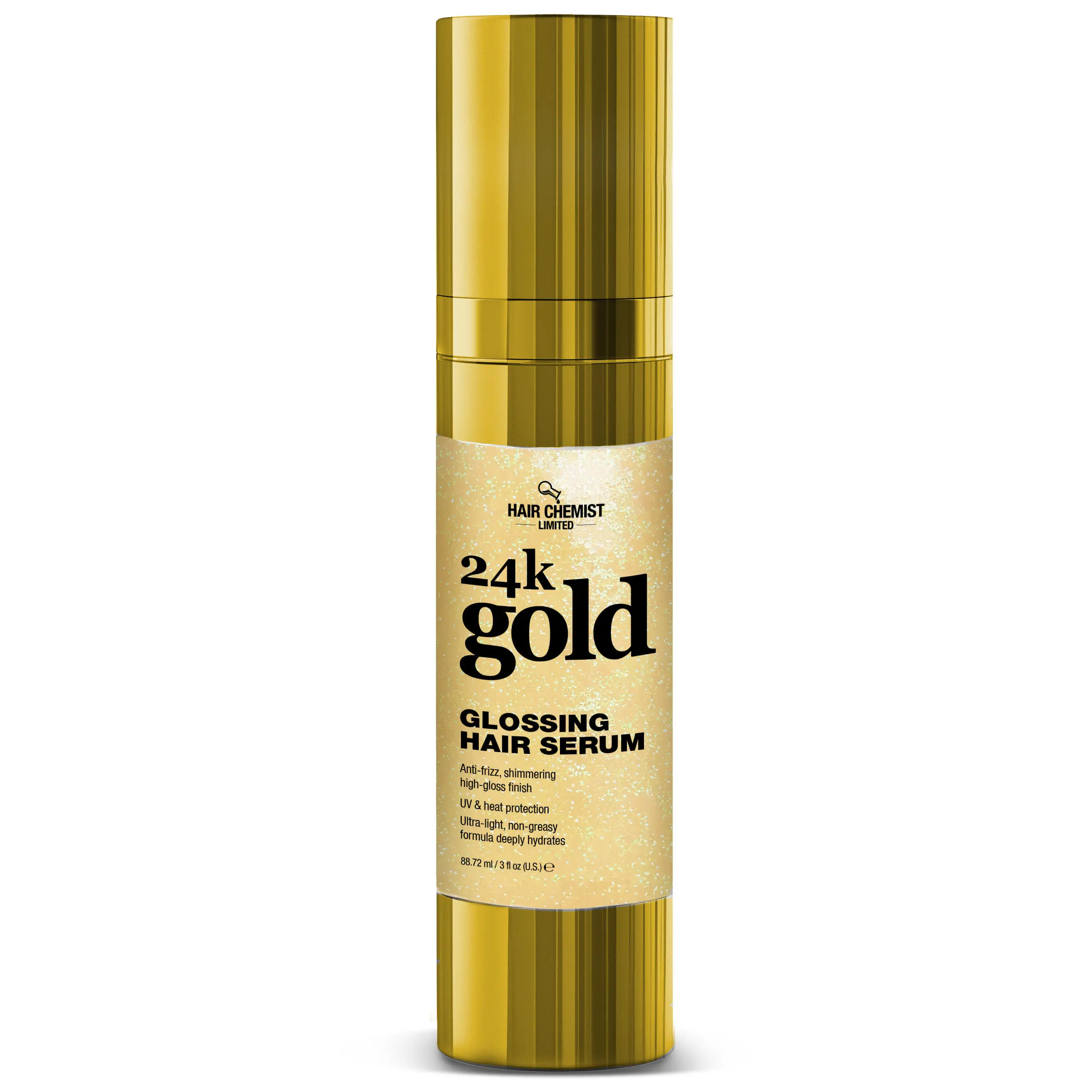 Hair Chemist 24k Gold Glossing Hair Serum 3 Ounce– Anti‑Frizz, High‑Gloss Shine, Ultra‑Light Non‑Greasy Formula with UV & Heat Protection
