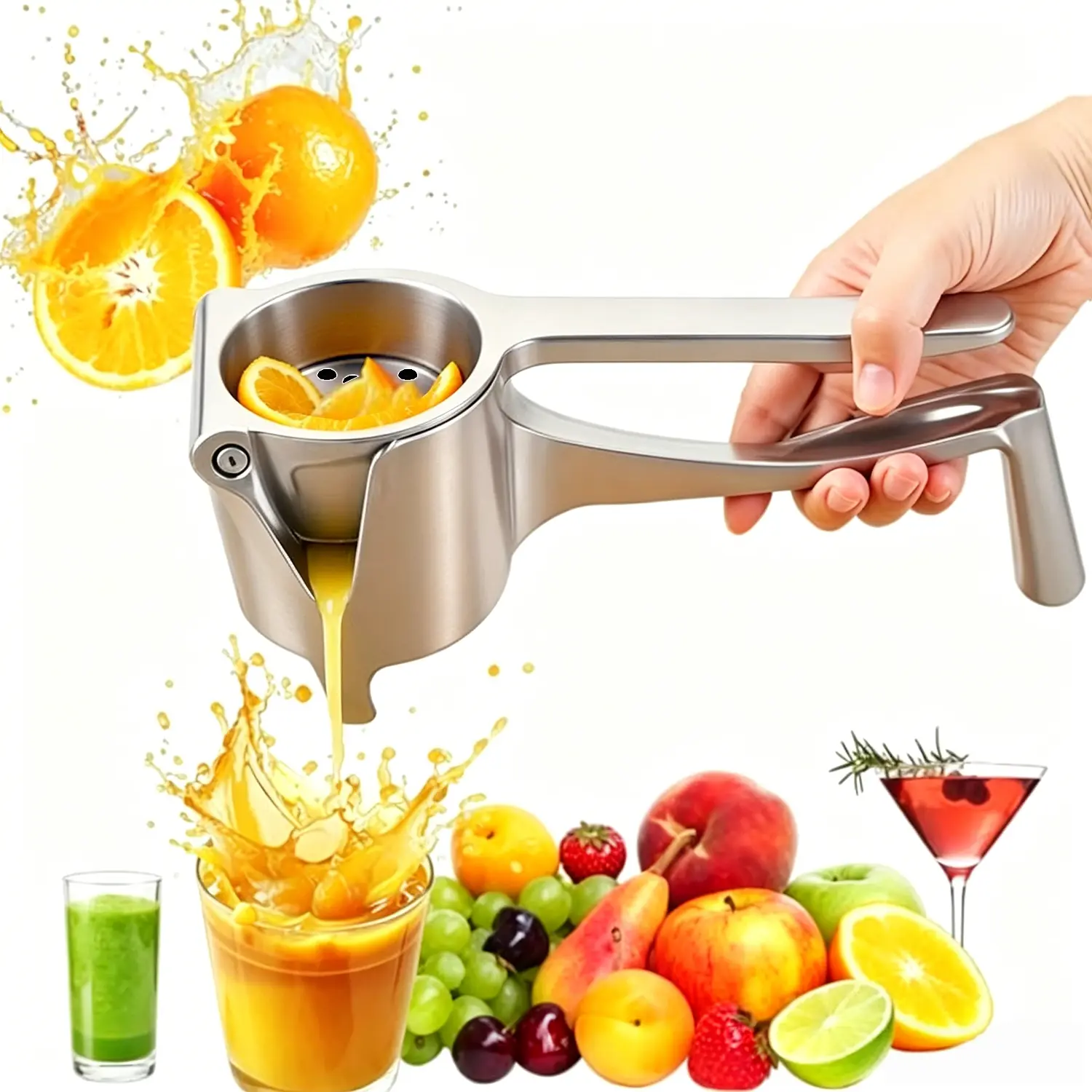 Manual Hand Juicer Squeezer - Food-Grade Rustproof Aluminium Fruit Tool for Health-Conscious Individuals, Compact, Smooth Juicing, Silent Operation, Portable, Multifunctional, Easy Cleaning, Detachable Head Press with Handle, ABS Kitchen Utensil Gadget