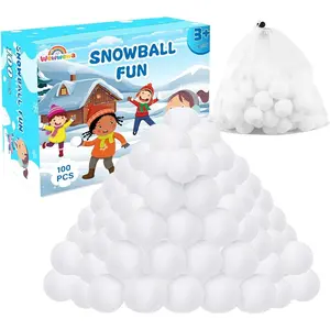 100 Pcs Fake Snowballs Fight Set: Soft Artificial Snow Balls with Drawstring Bag for Kids and Adults, Indoor Outdoor Snow Toys, Christmas Games, Party Favors, Winter Wonderland Decor Gifts