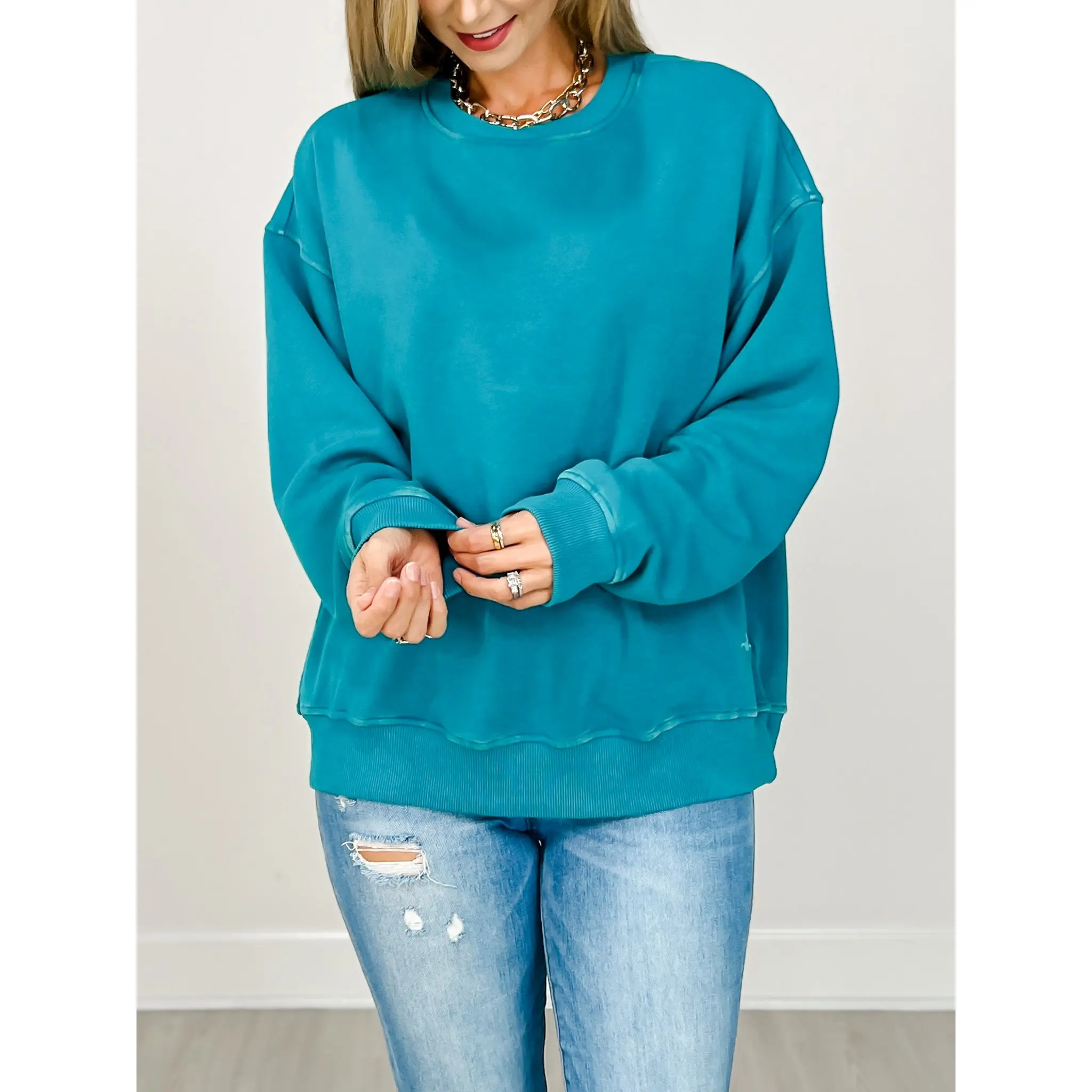 Women's Eleanor Mineral Wash Fleece Oversized Hoodie - Jewel Tones, Spandex-Blended, Jeans-Matching Vibe Sweatshirt