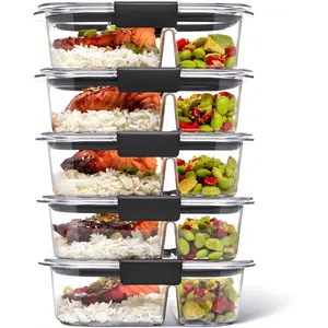 Brilliance BPA-Free Food Storage Containers 5-Pack Plastic Containers with Lids, 1.3 Cup & 2.85 Cup 2-Compartment Options, Leak-Proof, Microwave & Dishwasher Safe, Meal Prep & Kitchen Organization, Durable & Reusable