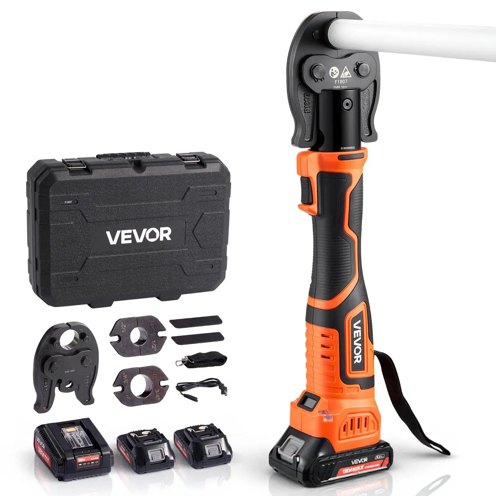 【DealsForYouDays】VEVOR Cordless Mini Press Tool, 18V Electric Pipe Crimping Tool for 1/2", 3/4", 1" PEX Pipe Copper Rings, 24KN PEX Press Tool with 2pcs Battery, Fast Charger & Carrying Case - Meet ASTM F1807 Standard