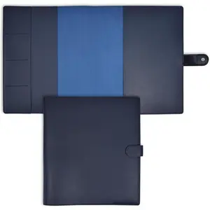 Premium Faux Leather Discbound Notebook Folio Cover with Multiple Pockets and Secure Button Clasp, Notebook Not Included, Letter Size, Navy Blue