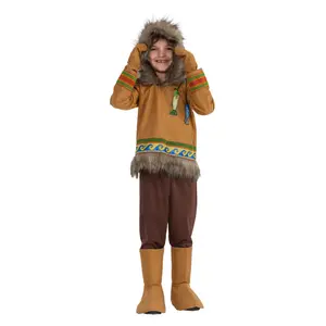 Eskimo Costume Dress Set for Kids - Girls Outfit with Hooded Shirt, Pants, Mittens & Boot Covers - Perfect for Halloween, Pretend Play Fun, Theme Party & Costume Party
