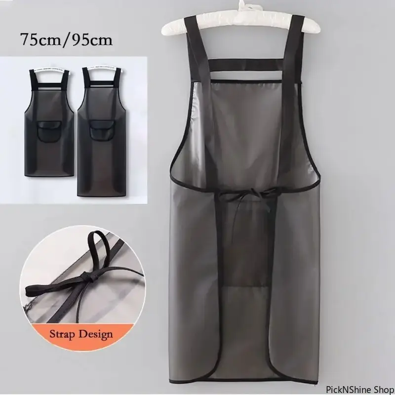 Transparent Black PVC Plastic Apron - Waterproof, Oil-Resistant, Dirt-Proof, Durable Kitchen Cooking Apron for Daily Household Use, Kitchen Cooking Aprons