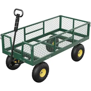900 LBS Garden Cart, Heavy Duty Yard Wagon with Removable Mesh Sides, 10" Pneumatic Tires & 180° Adjustable Handle, 2-in-1 Flatbed Utility Cart for Lawn, Farm and Gardening