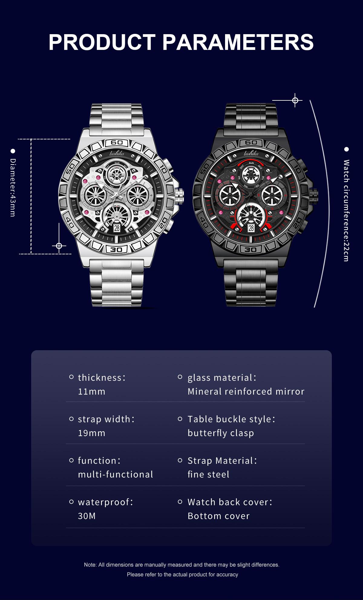 Lushika Men's Luxury Quartz Watch, High-End Movement,Date Function, Stainless Steel Strap, Waterproof LuminousLarge Dial, Versatile Casual & Business Style, Ideal forDaily & Official Wear, Top Gift for Men