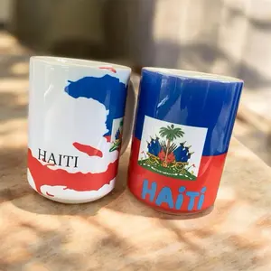 Sublimation Coffee Mugs with Flag - Haiti Design, Red, Blue, and White Colors, Perfect for Coffee Lovers