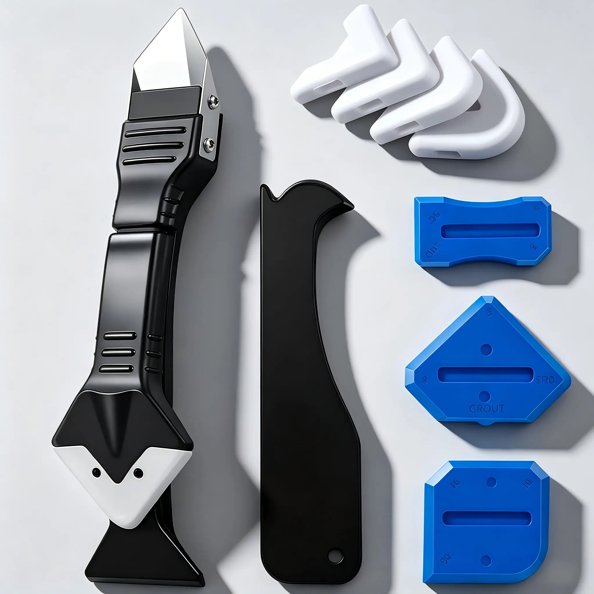 11-Piece Silicone Caulking Tools Set - 3-in-1 Stainless Steel Caulk Remover Grout Scraper, Multi-Function Seam Cleaner for Kitchen Repair, Seam Repair Tasks #PracticalTools, Bathroom Repair