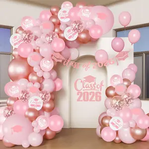 Graduation Balloon Arch Kit 2026 Pink, 18" 10" 5" Pink Rose Gold Balloons with Class of 2026 Banner for Congrats Grad Decorations College High School Graduation Party Decorations