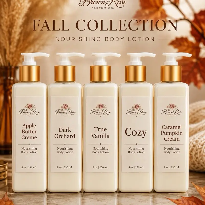 Brown Rose Fall Collection Body Lotion, Pumpkin-Golden-Caramel Scented Moisturizing Cream for Daily Hydration, Luxury