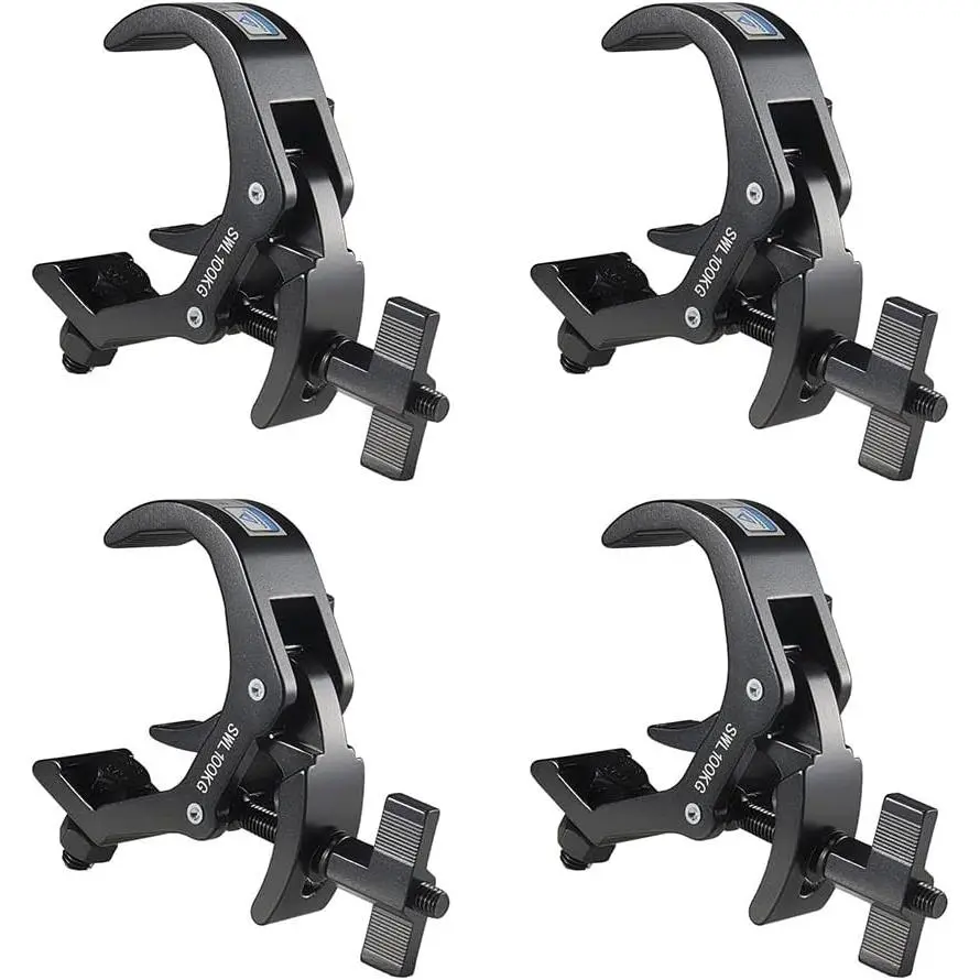 Truss Clamp Stage Light Clamp, 4 count  Professional 38-60 mm Aluminium Black Light Clamps with TUV Certified, Heavy Duty 220LB Lighting Clamps, Fit for 1.5-2.4 Inch OD Tube/Pipe