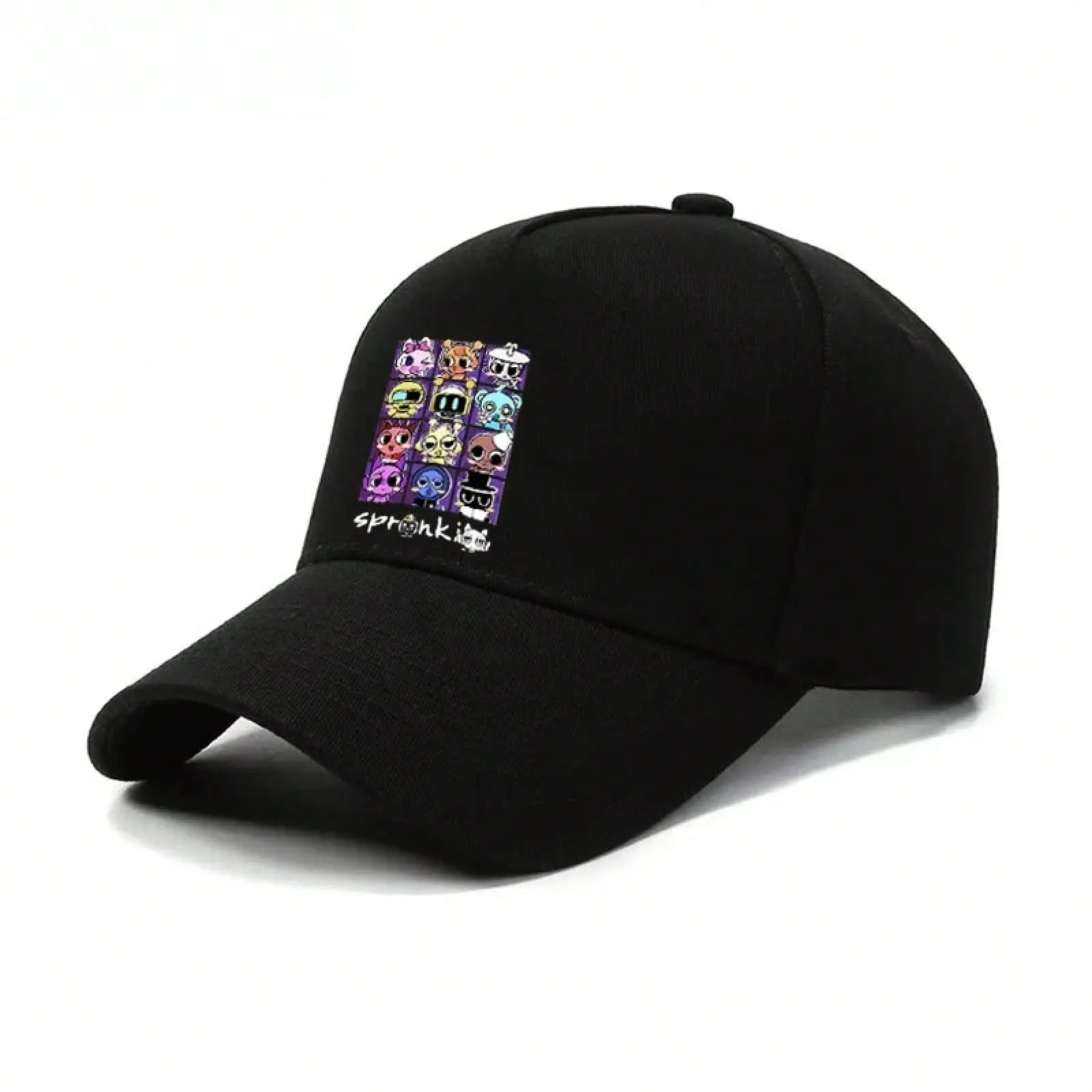 Sprunki Cartoon Grid Print Black Baseball Cap Unisex Soft Top Dad Hat