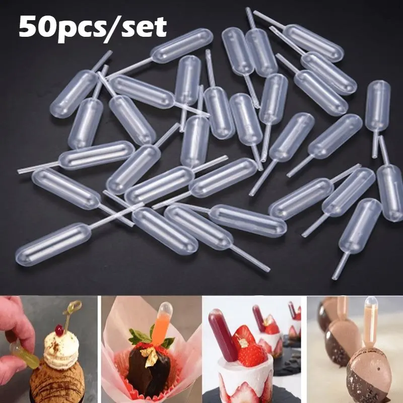 50pcs 1.35oz Disposable Plastic Transfer Pipettes - Clear Precision Squeeze Droppers for Cake Decorating, Desserts, Chocolate Strawberries & Layered Treats, Cake Baking Supplies, Baking Tools, Cake Decoration Tools