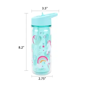 14-Ounce Plastic Water Bottle with Lid and Straw, Unicorn, Double Wall Insulated Drinkware Tumbler Bottled Washable