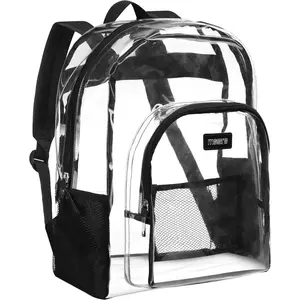 Heavy Duty Clear Backpack, Stadium Approved Transparent Design, Quick Access at  Checkpoints, Adjustable  Straps, Dual Zippered Compartments & Mesh Side Pockets, (16"H x 11"W)