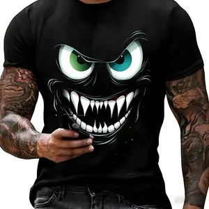 Men's Monster Print T-shirt, Casual Short Sleeve Crew Neck Tee, Men's Clothing For Outdoor