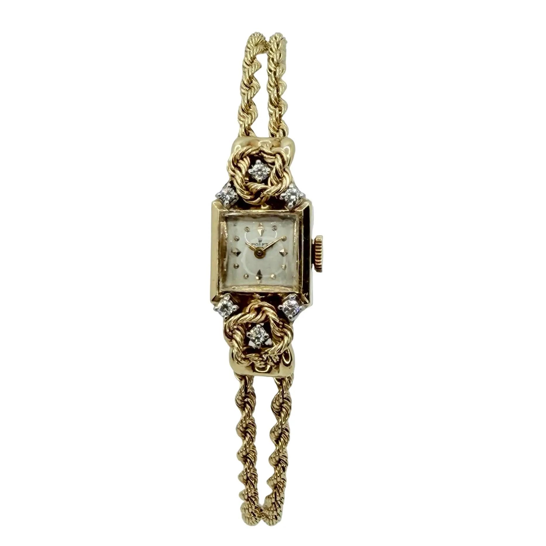 Rolex Ladies 14K Yellow Gold Silver Dial Double Rope Chain Bracelet